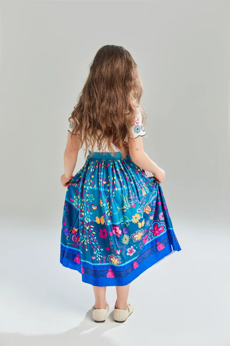 Mirabel Princess Dress For Girls Halloween Cosplay Encanto Costume Kids Birthday Gift Party Dress With Bag Girls Evening Dress