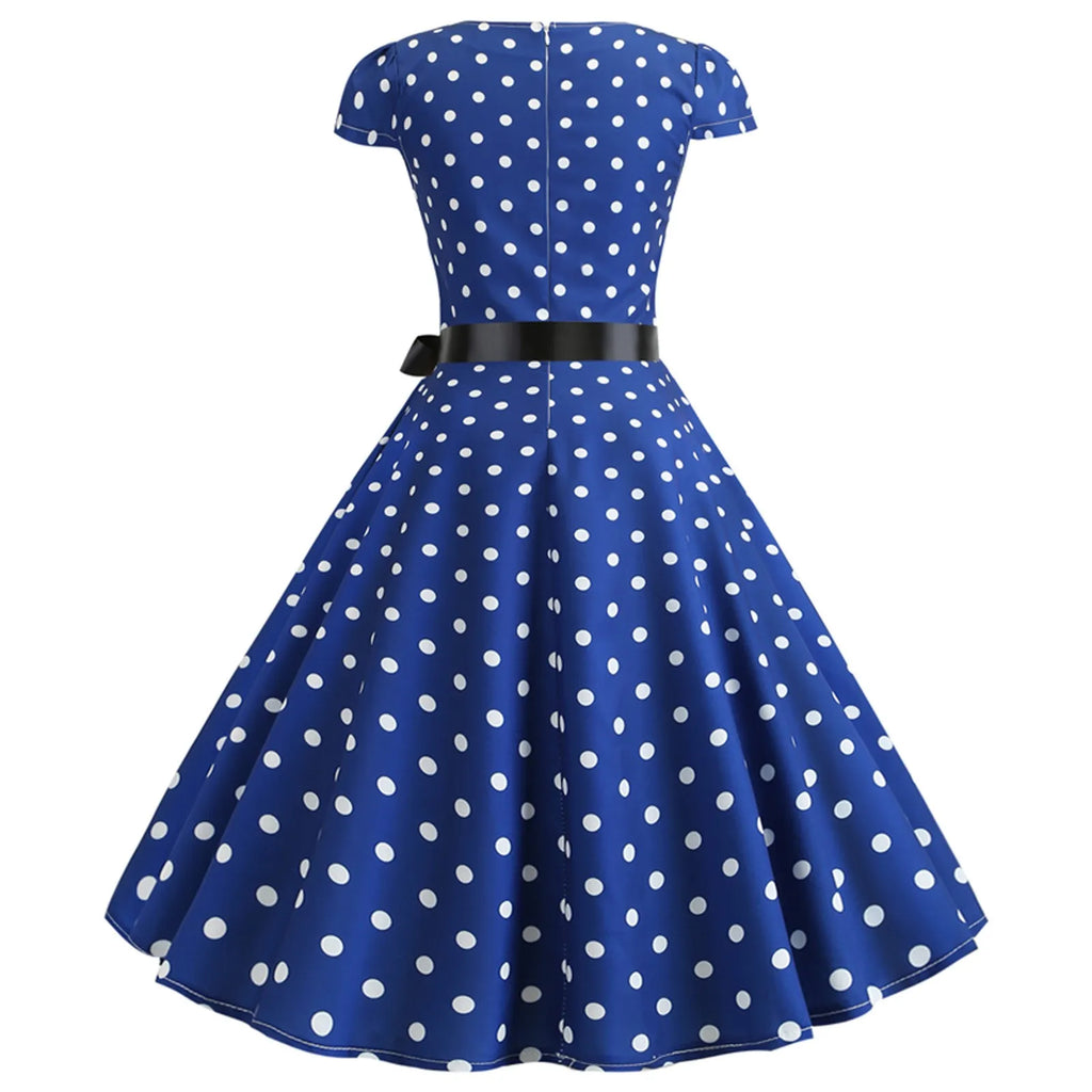 Woman Retro Dresses Audrey Hepburn 1950s 60s Rockabilly Polka Dot Printed Bowknot Pinup Ball Gown Party Dress Robe Vestidos