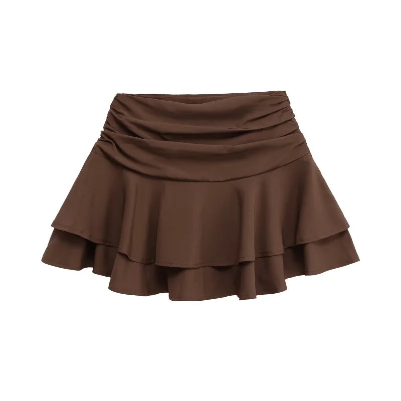 ETJ 2025  women's summer new sexy fashion hot girl style flouncy stacked decoration mid-waist short skirt pants