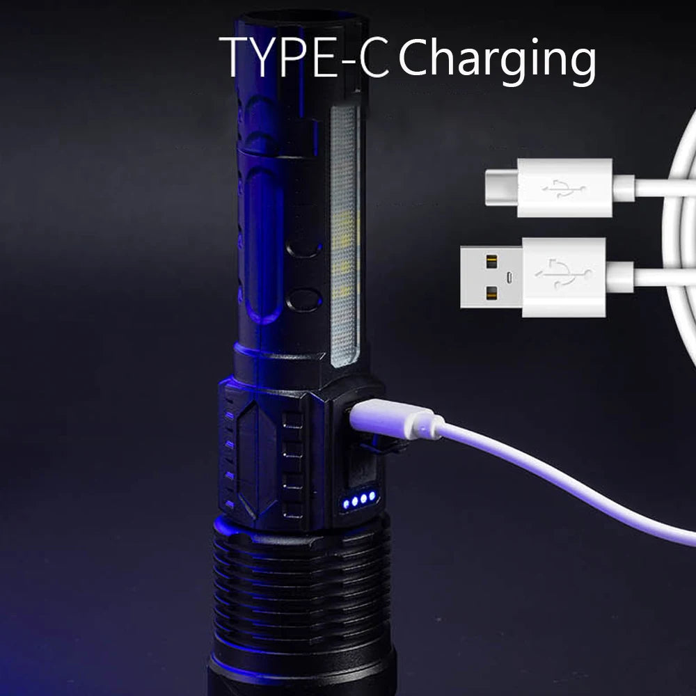 High Power Led Flashlights Very Strong Tactical Torch with Clip 6 Modes USB Rechargeable Camping Fishing Emergency Zoom Lantern