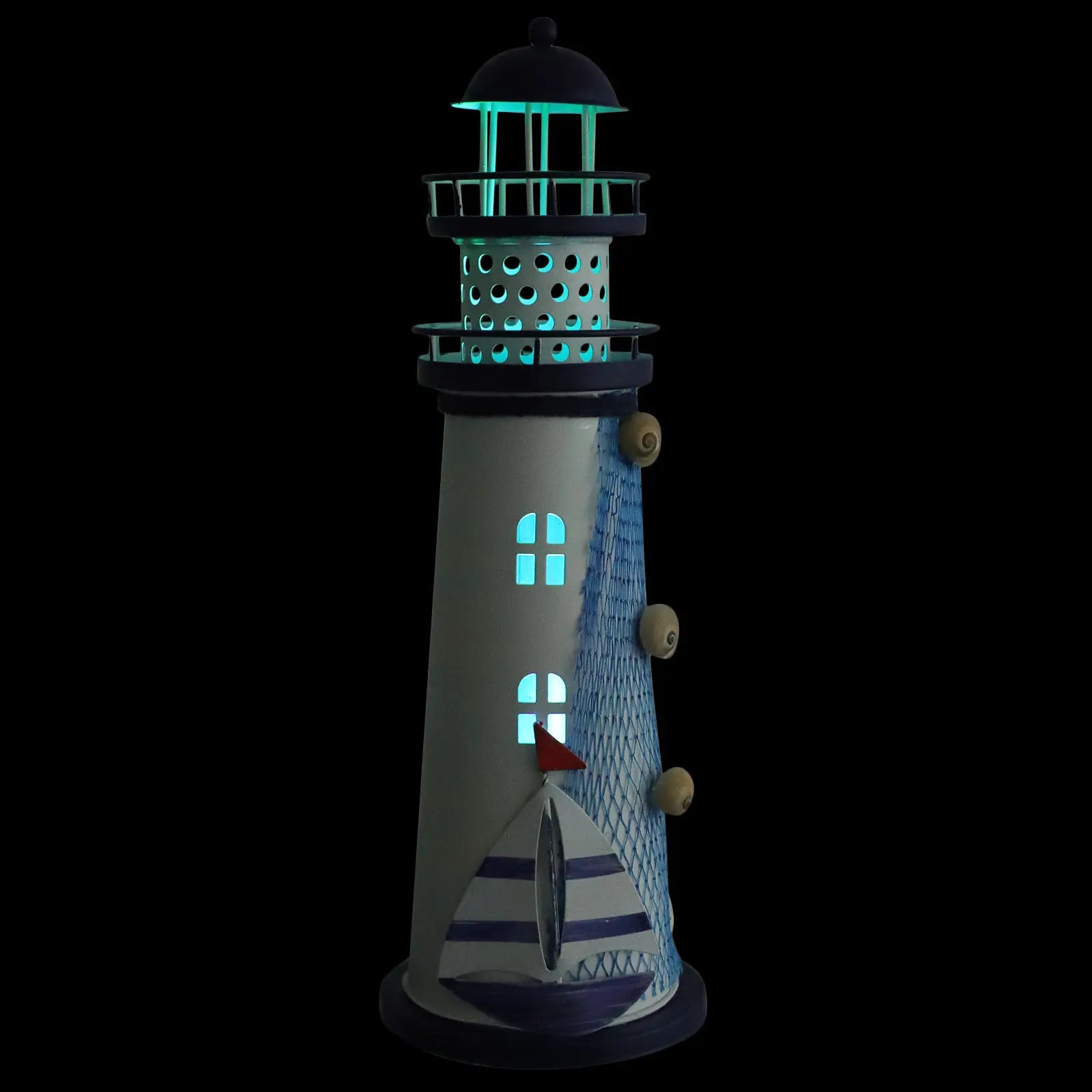Iron Lighthouse Lamp Decor Mediterranean Style Nautical Decoration for Home Living Room Bedroom Desk Table Accent Light