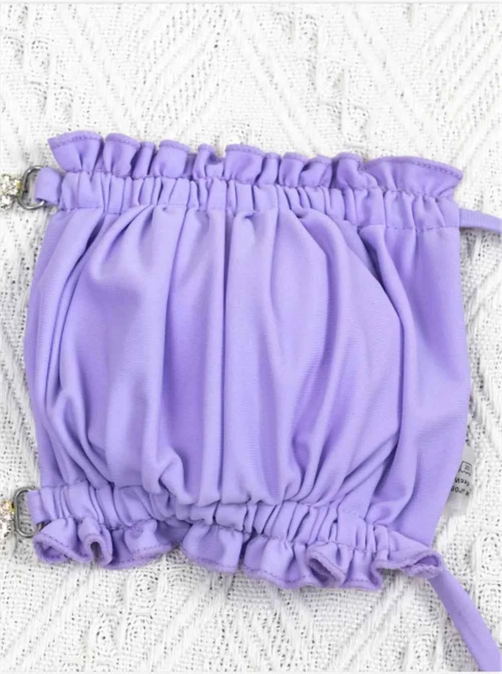 Sexy Rhinestone Chain Micro Thong Bikini Women Swimwear Ruffled Bandeau Swimsuit Knotted Bathing Swimming Suit Bikinis Sets 2026