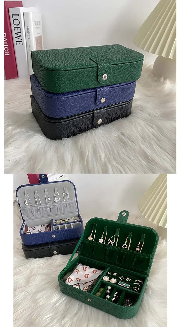 Portable Jewelry Box Jewelry Organizer Display Travel Jewelry Case Boxes Button Pu Leather Storage Zipper Jewelers Packaging