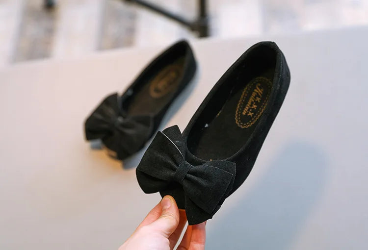 Baby Girls Shoes Princess Bow-knot Flock Fabric Spring Autumn Kids Flats Children Casual Loafers Candy Color Toddlers Shoes Soft