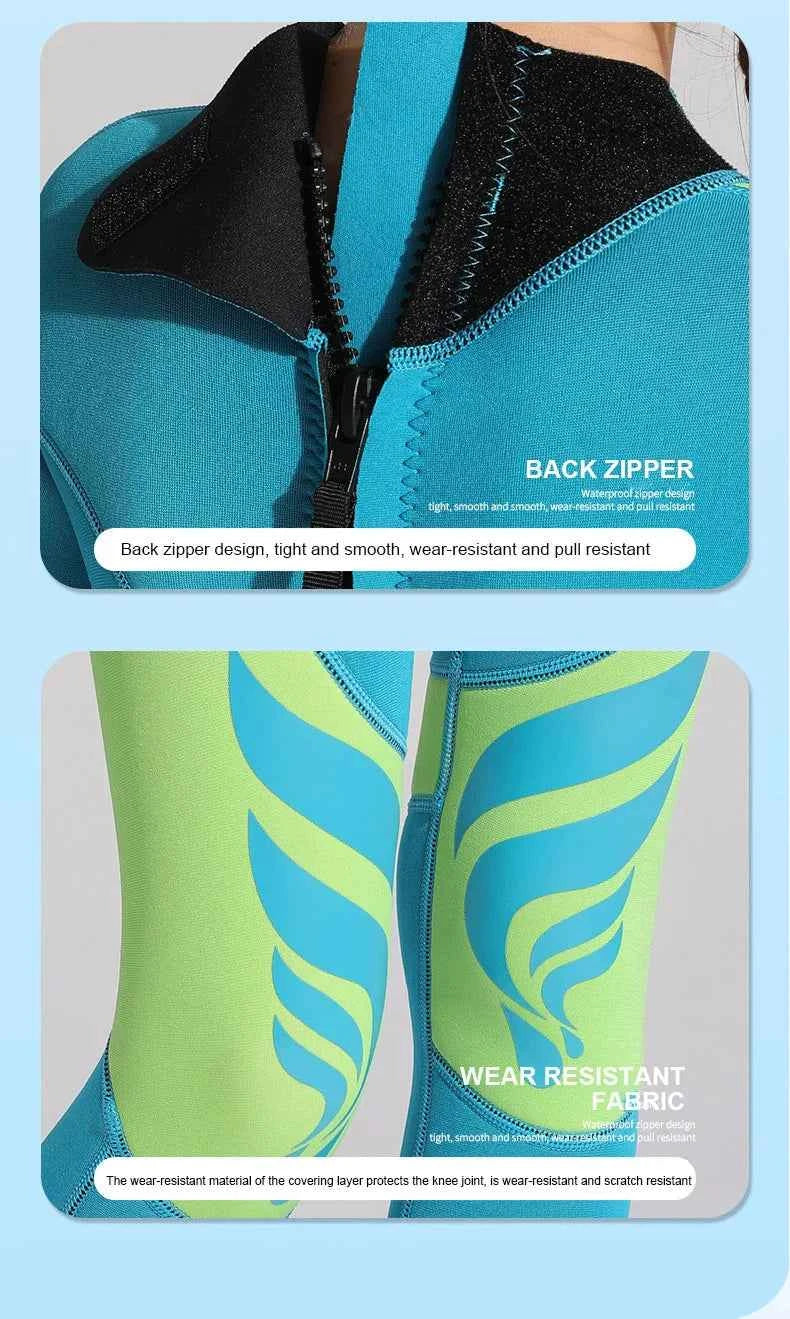 Children's 3mm Neoprene Wetsuit Long Sleeves Back Zipper Snorkeling Swimming Surfing Suit Kid's Swimsuit Water Sports Swimwear