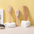 3PCS Newborn Wool Baby Wooden Brush Comb Newborn Hair Brush Infant Head Massager Portable Comb Hair Bath Brush Comb