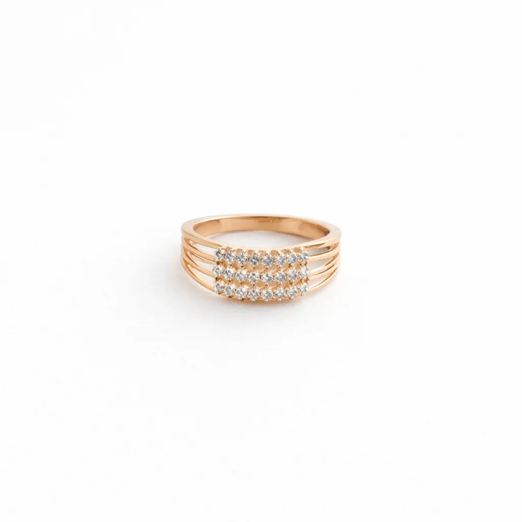 Namivaa 18K Rose Gold Multi Row Band Ring Women Elegant Cluster Wide Fine Jewelry Daily Wear High Polish Finish