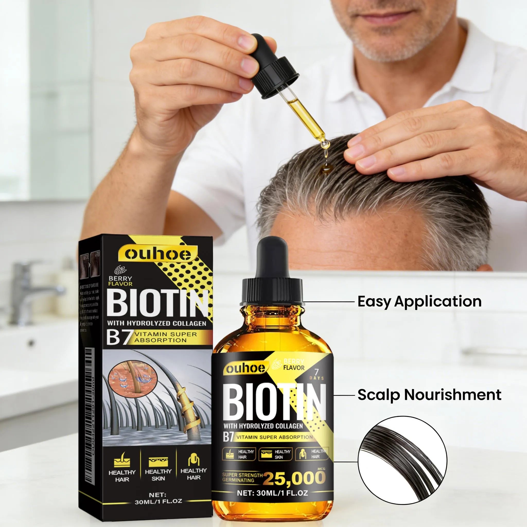 Biotin Hair Oil Collagen Scalp Serum Strengthening Treatment Natural Rosemary Ginseng Extract Thicker Volume Care For All Types