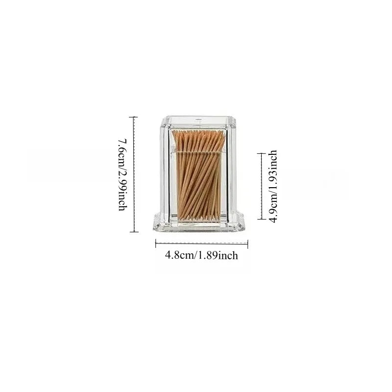 Acrylic Material Transparent Square Dustproof Toothpick Storage Organizer Box With Lid For Home Living Room