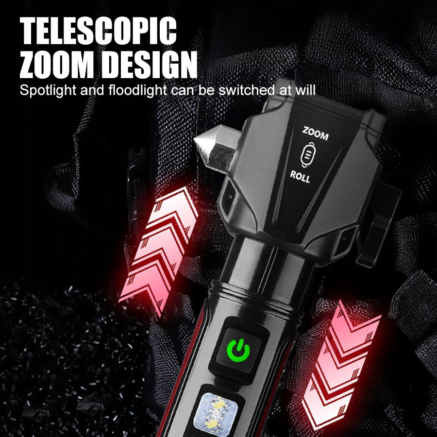 Tactical Led  Flashlight for Emergency Defense,with Safety Hammer, Seatbelt Cutter & Strobe Mode for Emergency Survival & Safety