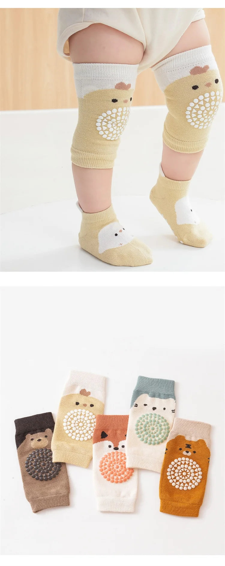 Kids Baby Anti-slip Cartoon Knee Pads Socks Sets Thin Cotton Mesh Crawling Knit Knee Pads Infant Toddler Floor Socks For 0-3 Yrs