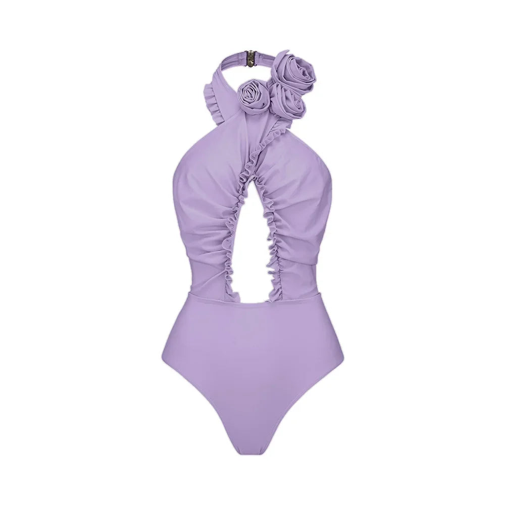 2026 New Sexy White 3D Flower Solid Two Piece Push Up Bikini Set Luxury Swimwear Women Swimsuit Beachwear Summer Bathing Suit