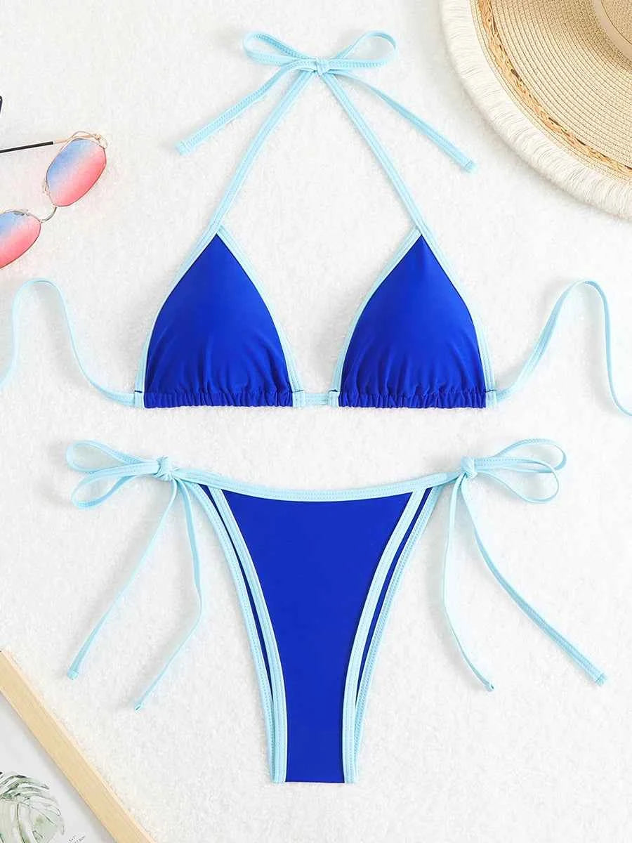 2025 Triangle Halter Bikini Sexy Brazilian Swimsuit Women String Swimwear Female Bathers Bathing Swimming Swim Suit Beachwear