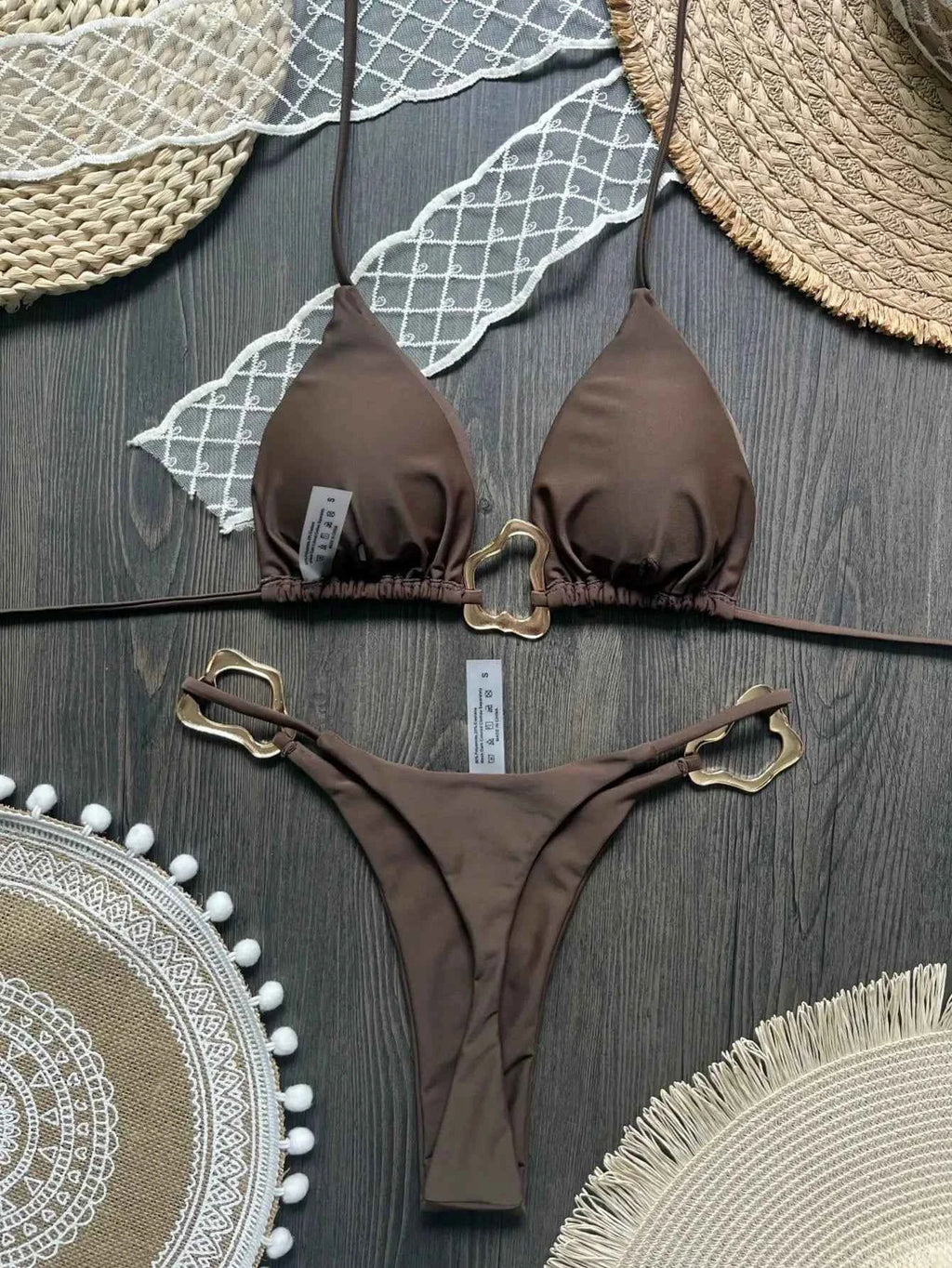 New Sexy Bikini Solid Color Lace-up Split Two-piece Swimsuit for Women