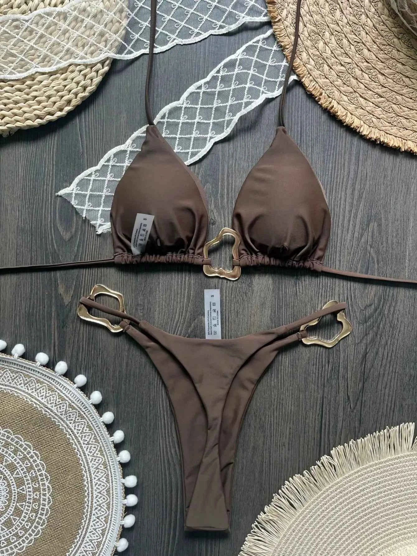 New Sexy Bikini Solid Color Lace-up Split Two-piece Swimsuit for Women