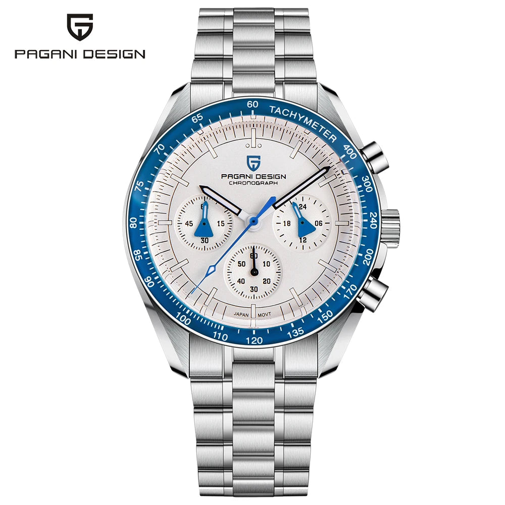 V5 Blue Color Men's Vintage Quartz Chronograph Watch Sapphire Crystal