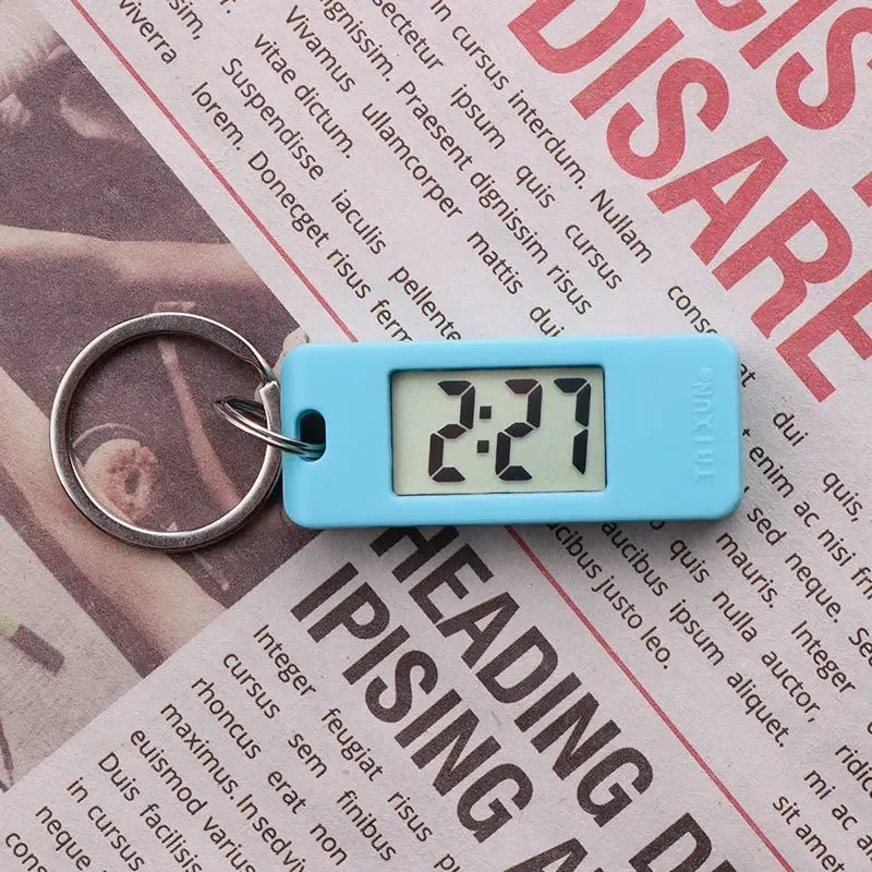 Mini Electronic Clock Keychain, Digital LED Time Display Student Elliptical Watch, Portable Wall Clock Keyring for Bag Backpack