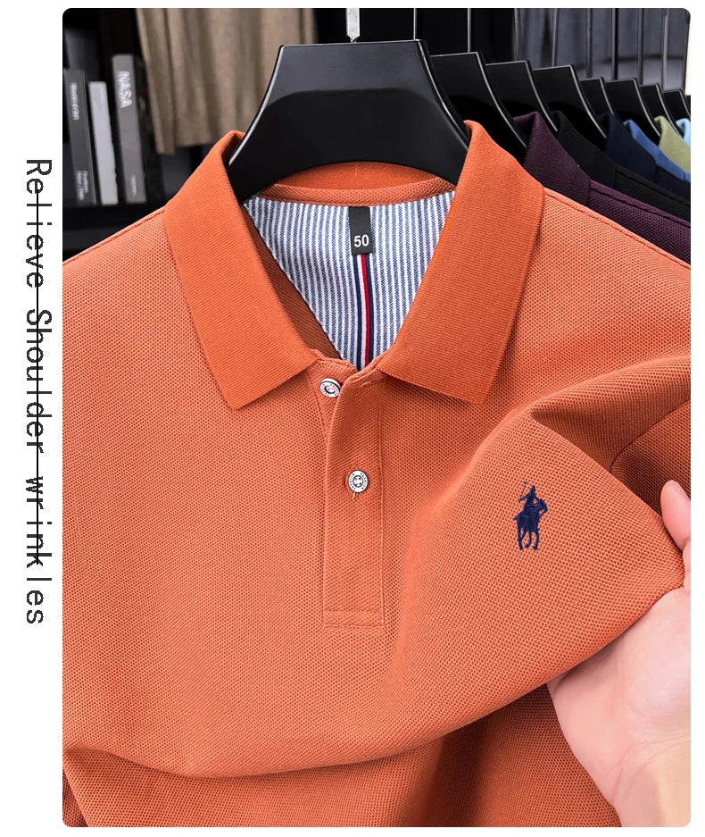 100% cotton high-end brand long sleeve polo shirt new Paul pony embroidery luxury comfort men's business leisure lapel T-shirt