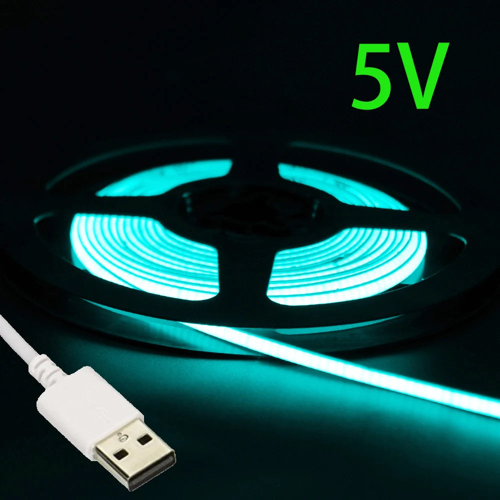 USB 5V COB LED Strip Lights 2.7mm Very Thin Multicolor 480LEDs 1m 2m For Computer Indoor Linear Tape Lights Flexible Convenient