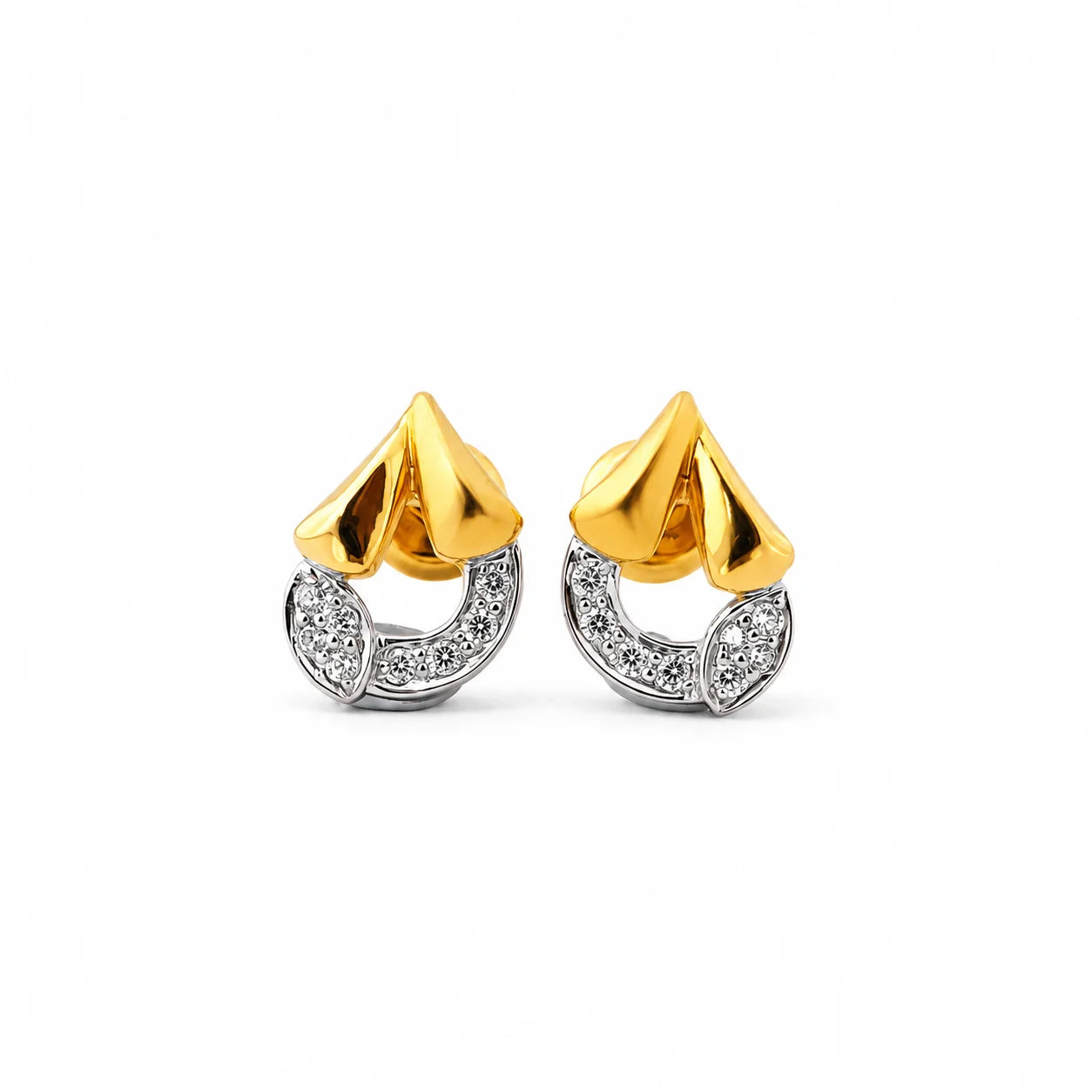 Namivaa 18Kt Yellow Gold Diamond Micro Insert Designer Stud Earrings Women High Polish Contemporary Party Wedding Daily Wear