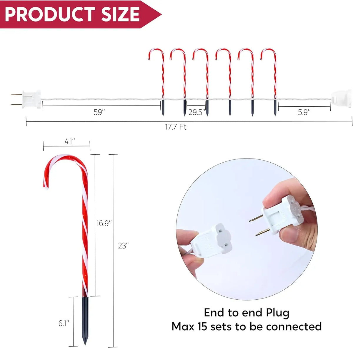 Christmas Candy Cane Pathway Lights Set of 12 Warm White