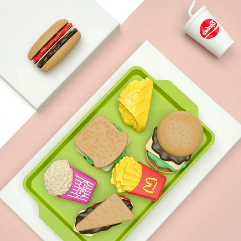 Kids Kitchen Toy Pretends Play Cooking Food Game Hamburger Pizza Snack Fruit Vegetable Simulation Food Set Of Toy For Girls Boys