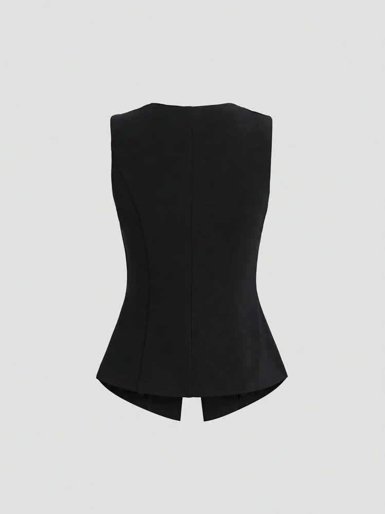 Fashionable Little Fragrance Style Women's Sleeveless round Neck Vest Waist-Cinching Pure Color Cross-Border Women's Jacket
