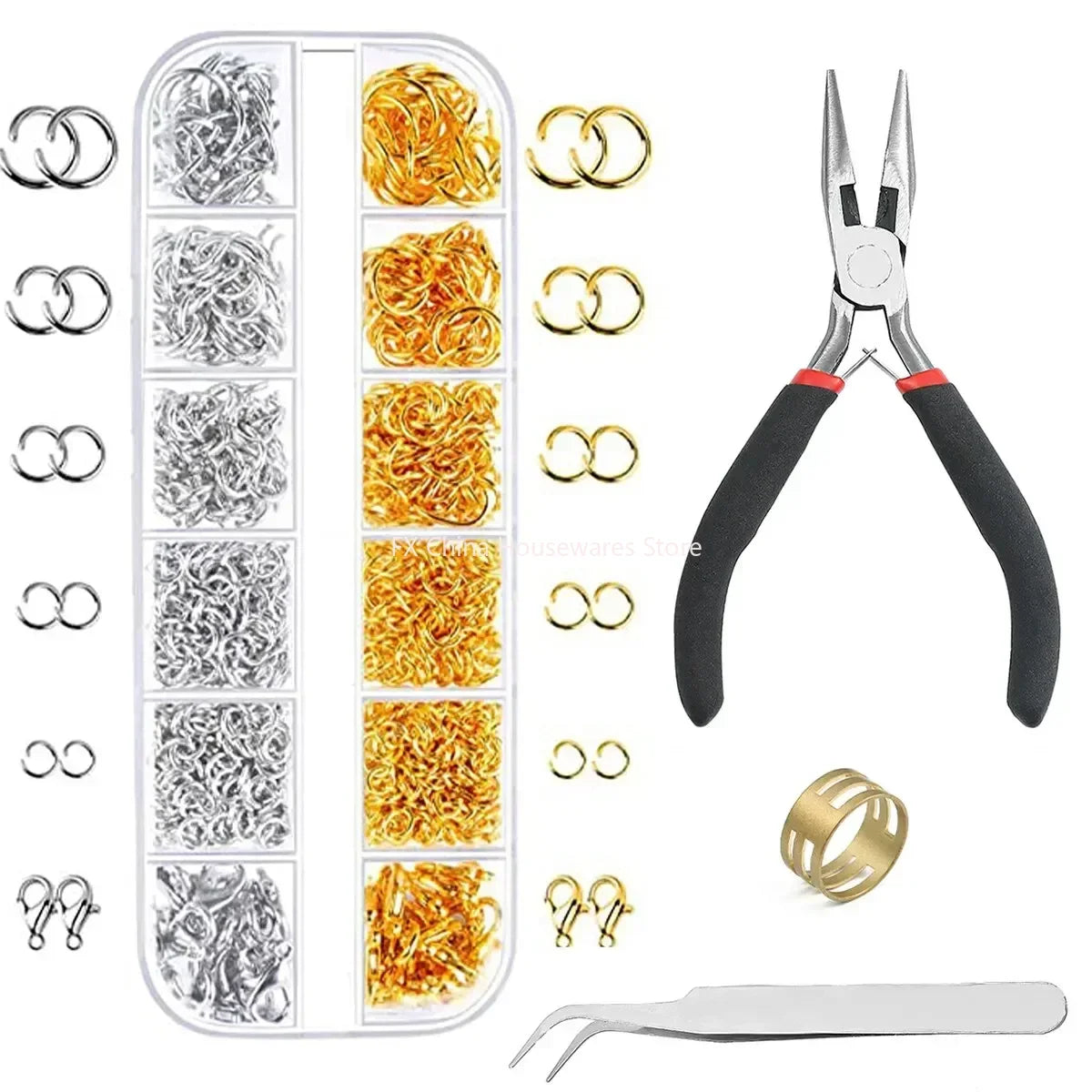 About 1200pcs Gold & Silver Jump Rings with Lobster Clasps + Pliers - DIY Jewelry Making Kit for Necklaces & Earrings