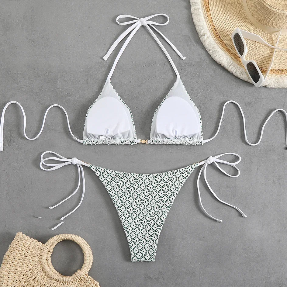 Sexy Micro Bikini 2025 Women Chain Swimsuit Female Swimwear Thong Bikinis Sets Brazilian Bathing Suit Beach Wear Lace Up Biquini