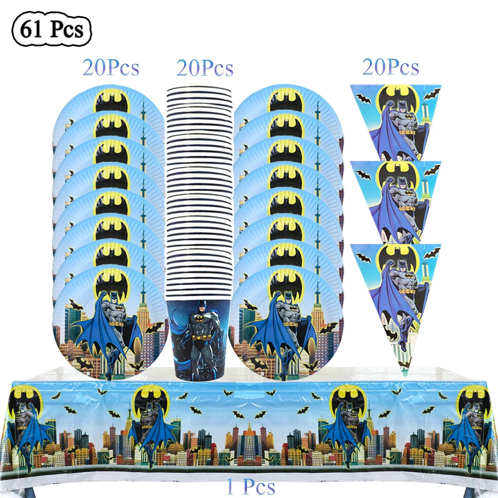 Party Tableware The Dark Hero Cartoon Boys Balloons Birthday Party Decoration Plate Cup Napkins Balloons Baby Shower Supplies