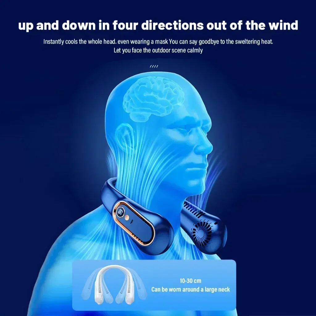 Neck Bladeless Fan Mini Ultra Long Life Portable Lazy Silent Fan USB Charging Student Sports Office Digital Display Power 5 Gear