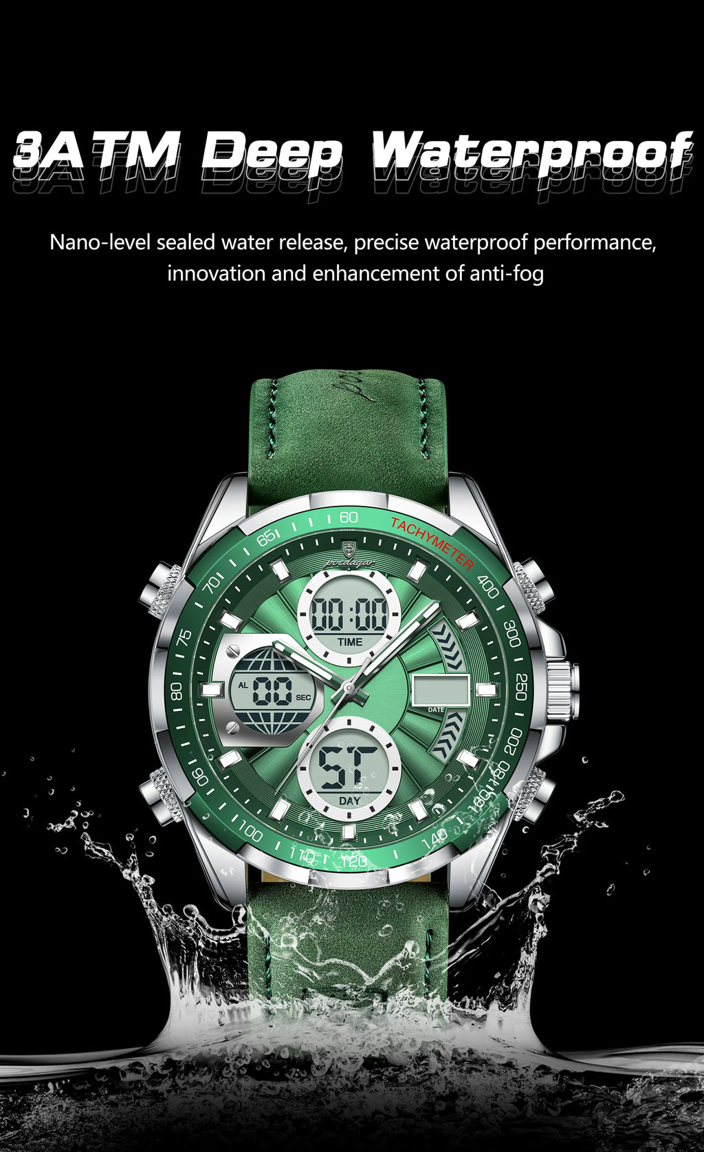 POEDAGAR LED Luxury Men Watch Luminous Week Date Dual Time Display Digital Man Clock Alarm Electronic Men's Quartz Watches Reloj