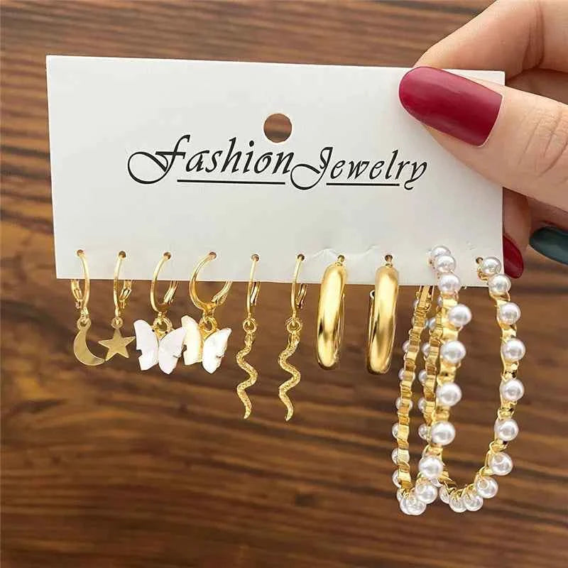 Silver Color Twist Hoop Earrings Set Brincos Heart Pearl Hoops Vintage Metal Geometric Earrings for Women 2023 Trendy Jewerly