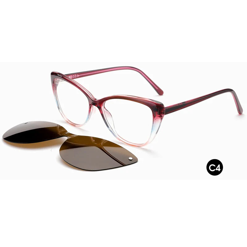 Ceofy Women Clip On Optical Glasse Frame Polarized Sunglasses Magnetism Vintage Cat Eye Eyewear Eyeglasses Frame High Quality