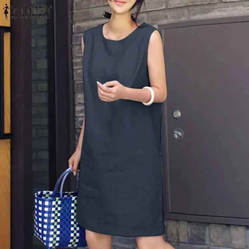 2024 Summer Dress ZANZEA Fashion Sleeveless Beach Vestidos Office Work Sundress Women Elegant Solid Color Dresses Robe Femme