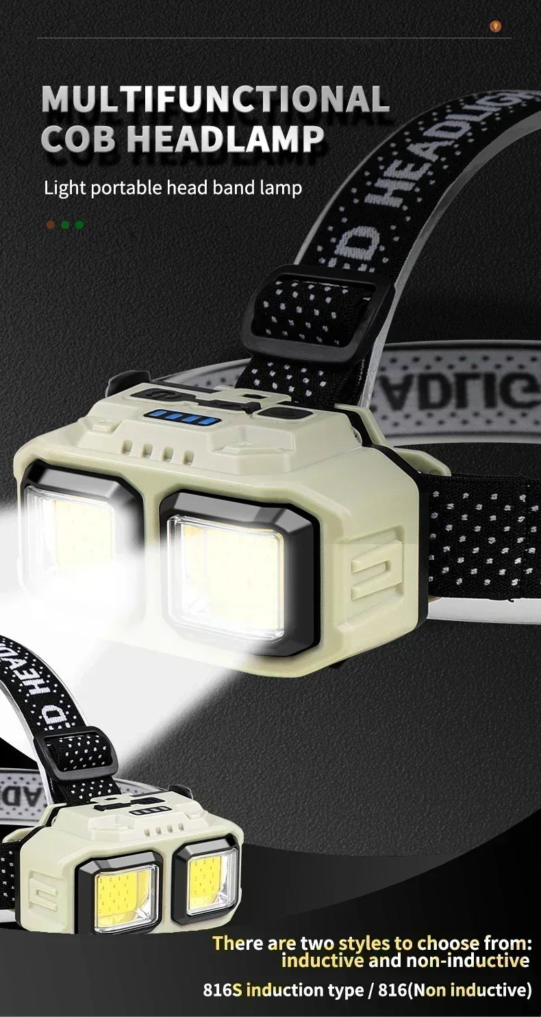 Powerful LED Induction Headlamp 4 Lighting Modes Type-C Charge Head Flashlight Outdoor Waterproof Camping Fishing Headlight