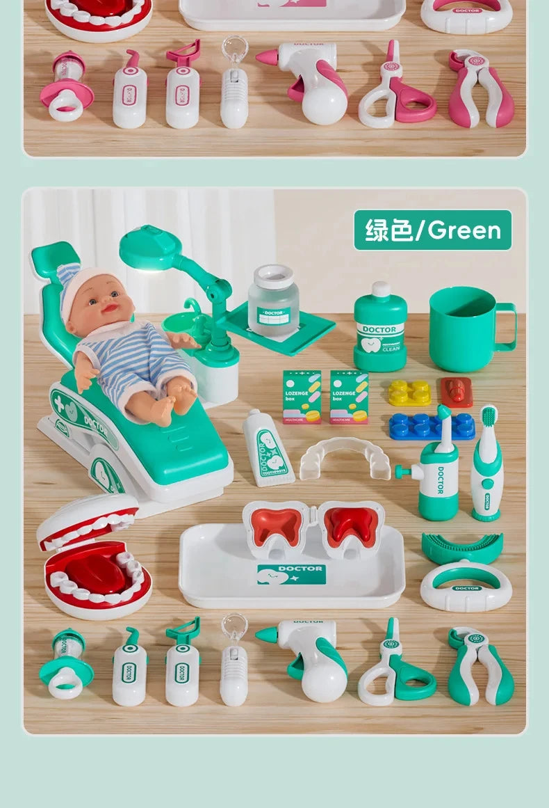 Kids Doctor Play Set Medical Kit with Dental Tools Simulation Dentist Game Pretend Role Play Toys for Boys Girls Gifts