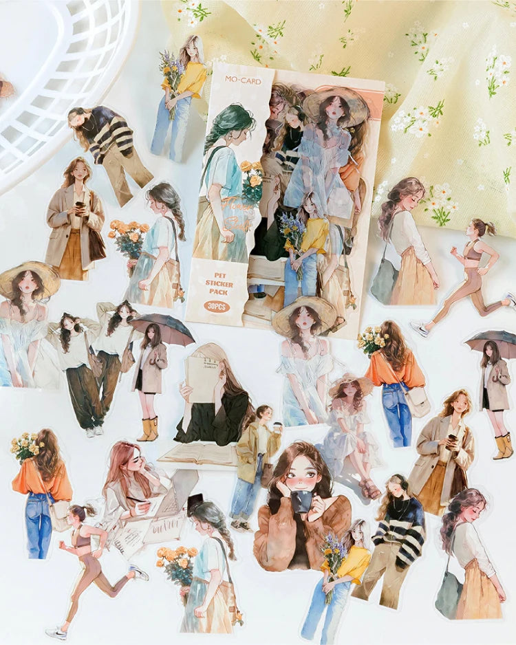 Yoofun 30pcs/lot Cute Girl's Happy Life Character Journaling Sticker Material Scrapbooking Planner Diary  Decor Labels