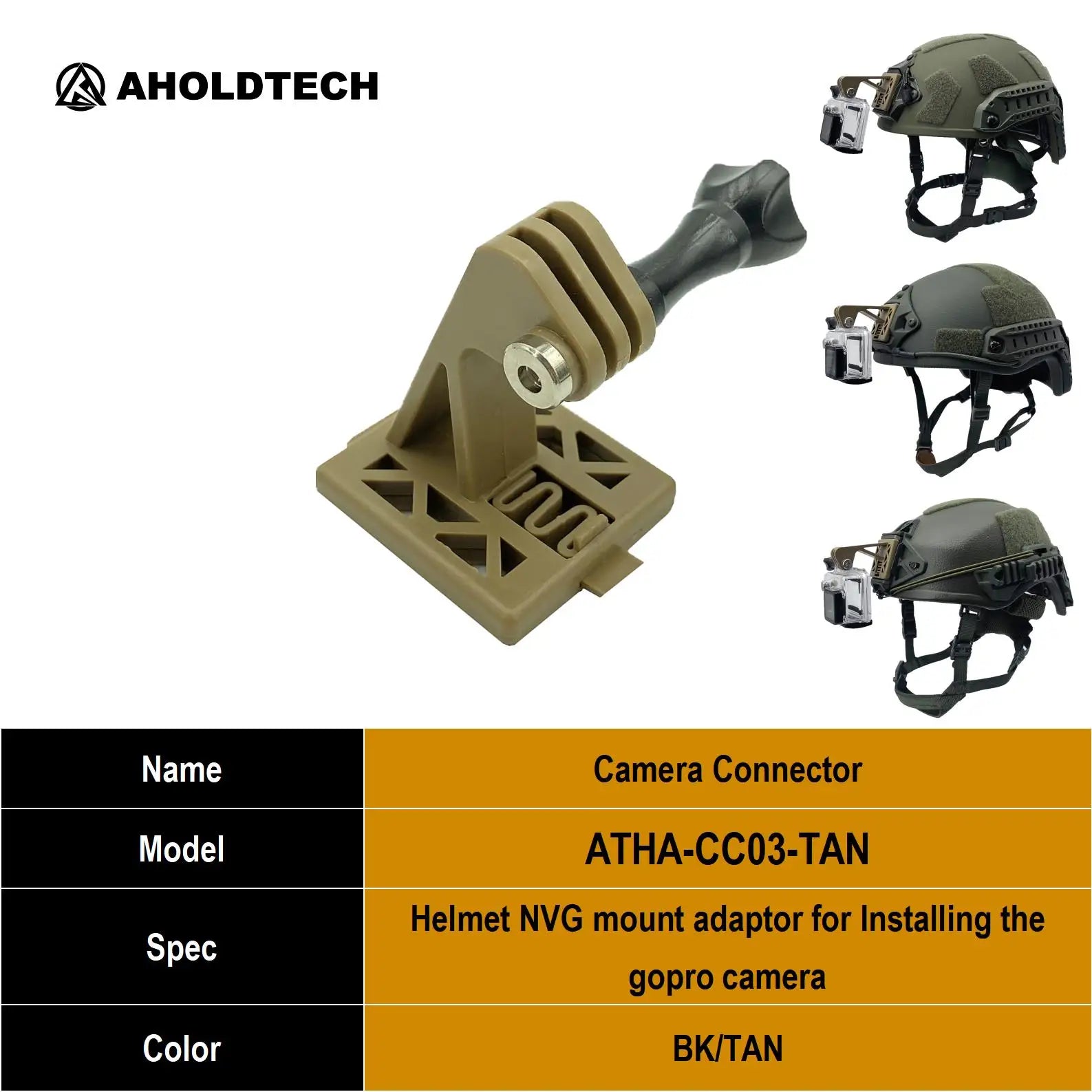 Aholdtech Tactical Bulletproof Helmet Accessories Flashlight Holder Light Clamp And NVG Mount Connector for Gopro Hero Cameras