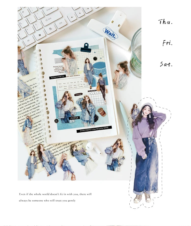 Yoofun 30pcs/lot Cute Girl's Happy Life Character Journaling Sticker Material Scrapbooking Planner Diary  Decor Labels
