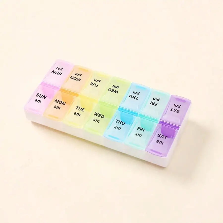 14-Grid Color Pill Box, Portable One-Week Pill Box Set, Mini Combination Pill Box Packing, Daily Regular Reminder Pill Box Monday To Sunday Full Coverage Travel Carry-On & Handbag Essentials, Efficient Management Of Vitamins