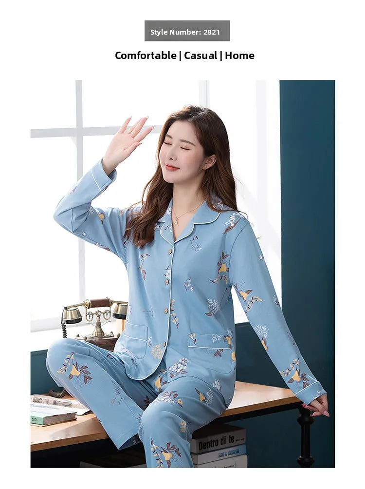 100% Pure Cotton Long Sleeve Sleepwear Set for Elderly Women Spring Summer Autumn Home Clothes Outwear Comfortable Home Suit