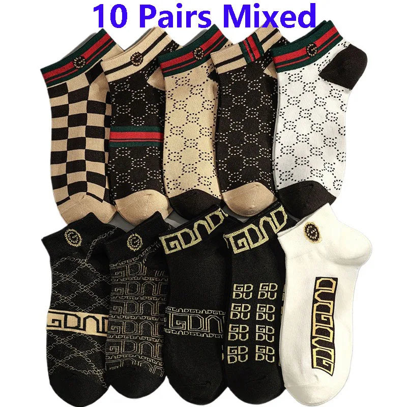 5/10/20 Pairs Winter Socks Men Short Breathable Luxury Socks Designer Brand Low-Cut Fashion Trendy Ankle Socks Geometric Pattern