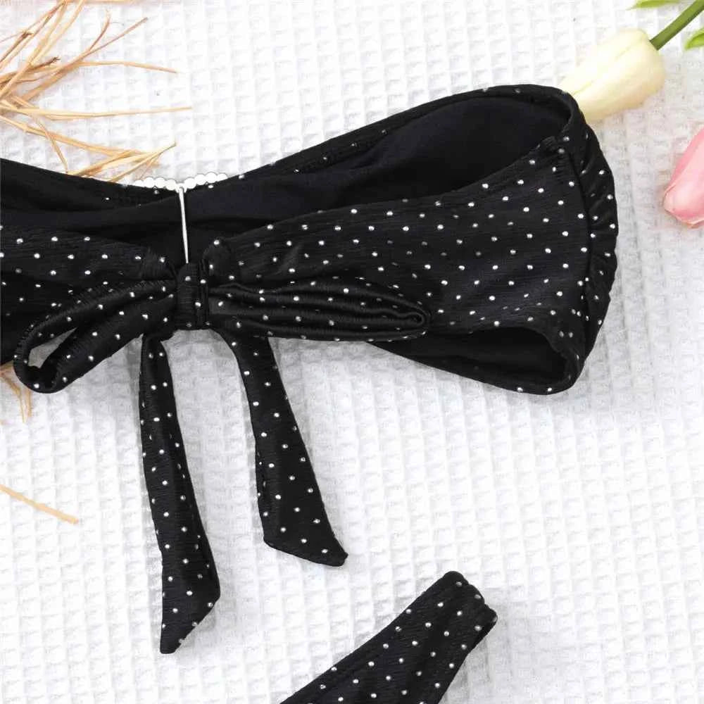 Sexy Black Shiny Swimwear Sarong String Halter Triangle Bikinis Sets 3 Pieces Rhinestone Swimsuit Women 2026 Bather Beachwear