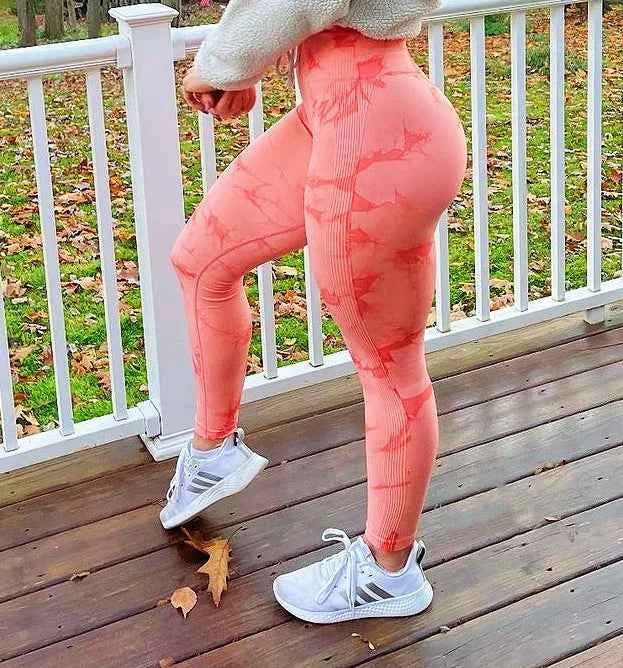 Tie Dye Seamless Gym Leggings Women Push Up Women Mallas Sports Fitness Contour Yoga Running Pants Elastic  Leggins