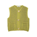 Women Fashion Sleeveless Coarse Needle Knitting Vest Sweater Female Chic Big Pockets Patch Buttons Cardigan Waistcoat Tops