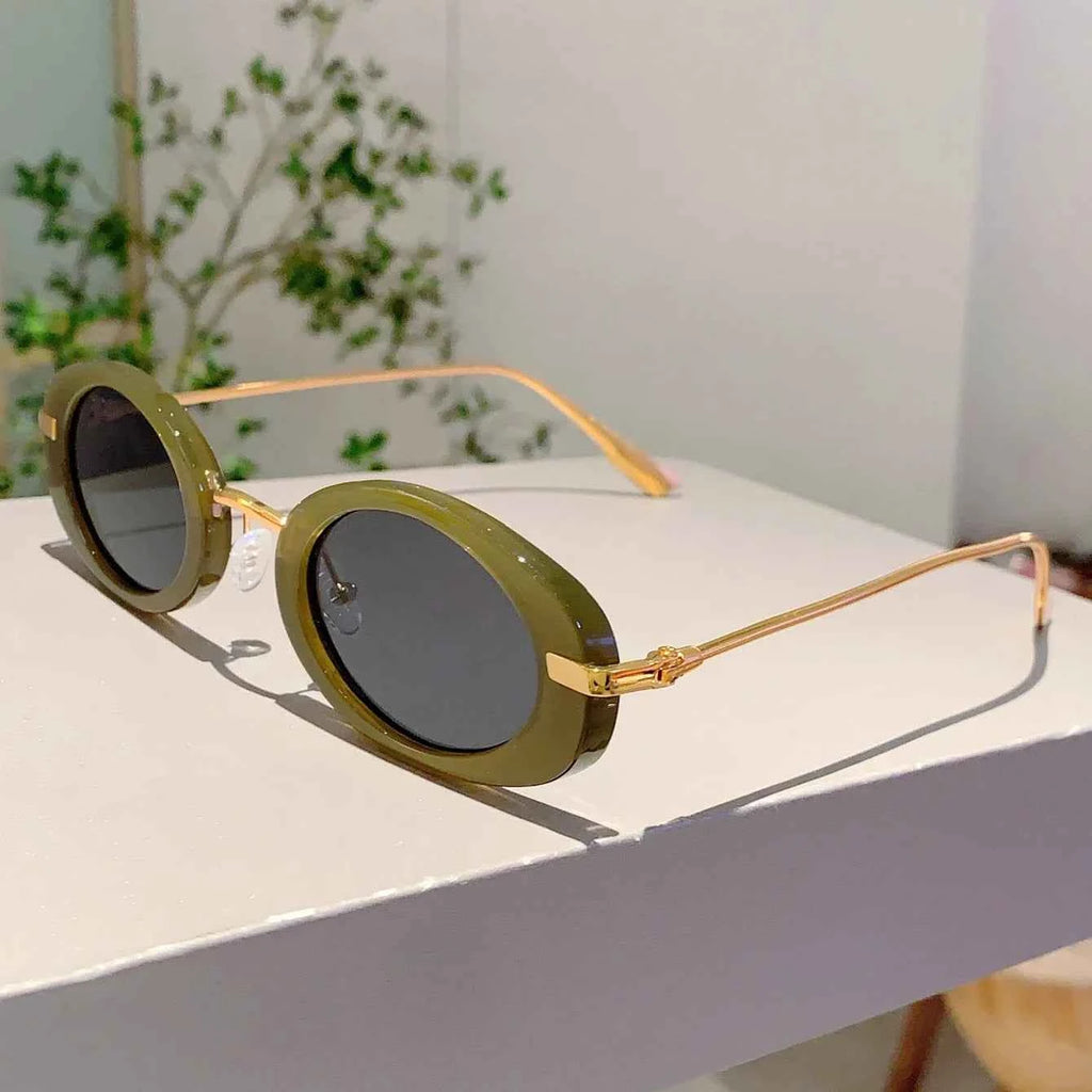 Small Oval Frame Retro Sunglasses Luxury Metal Designer Shades Women's Trendy Fashion Brand Leopard Beach Sun Glasses for Lady