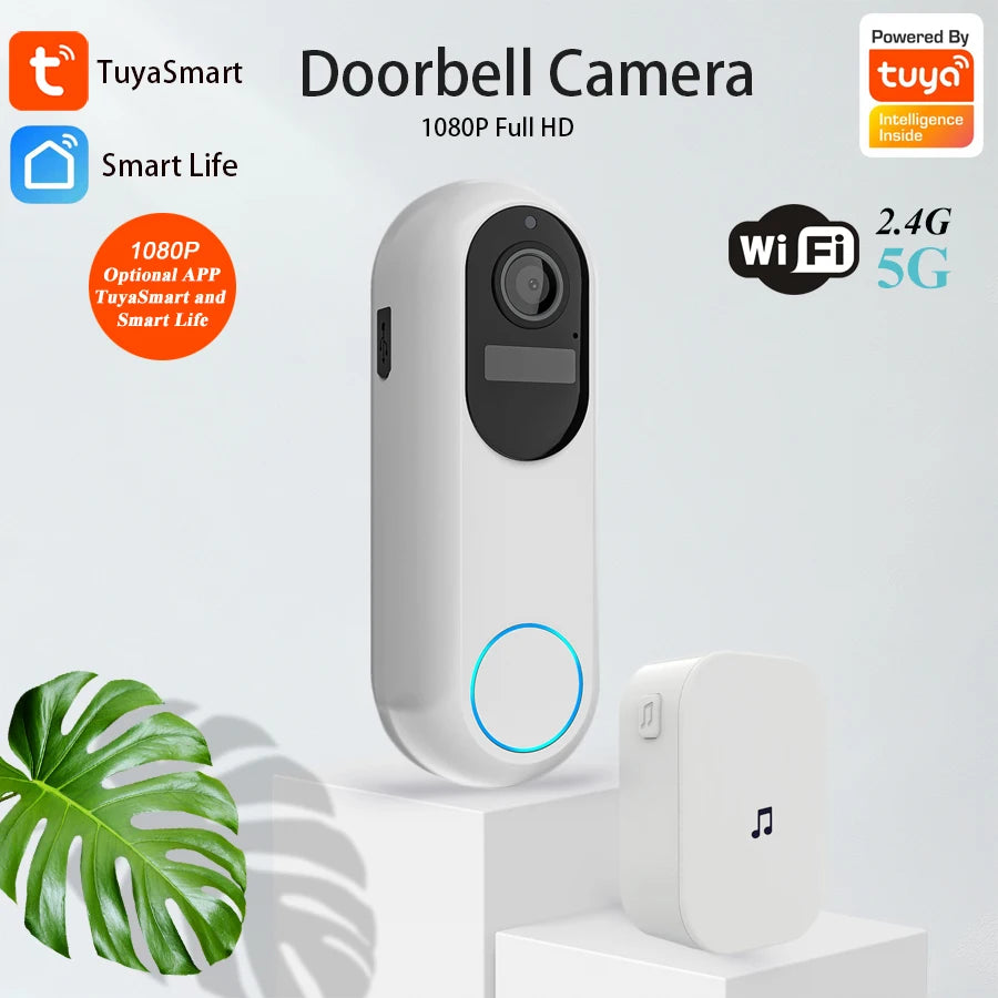 Tuya Smart Video Doorbell Waterproof Night Vision Home Security 1080P Camera Digital Visual Intercom 2.4GHz 5GHz WIFI Doorbell