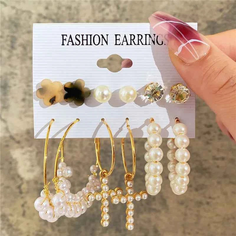 Silver Color Twist Hoop Earrings Set Brincos Heart Pearl Hoops Vintage Metal Geometric Earrings for Women 2023 Trendy Jewerly