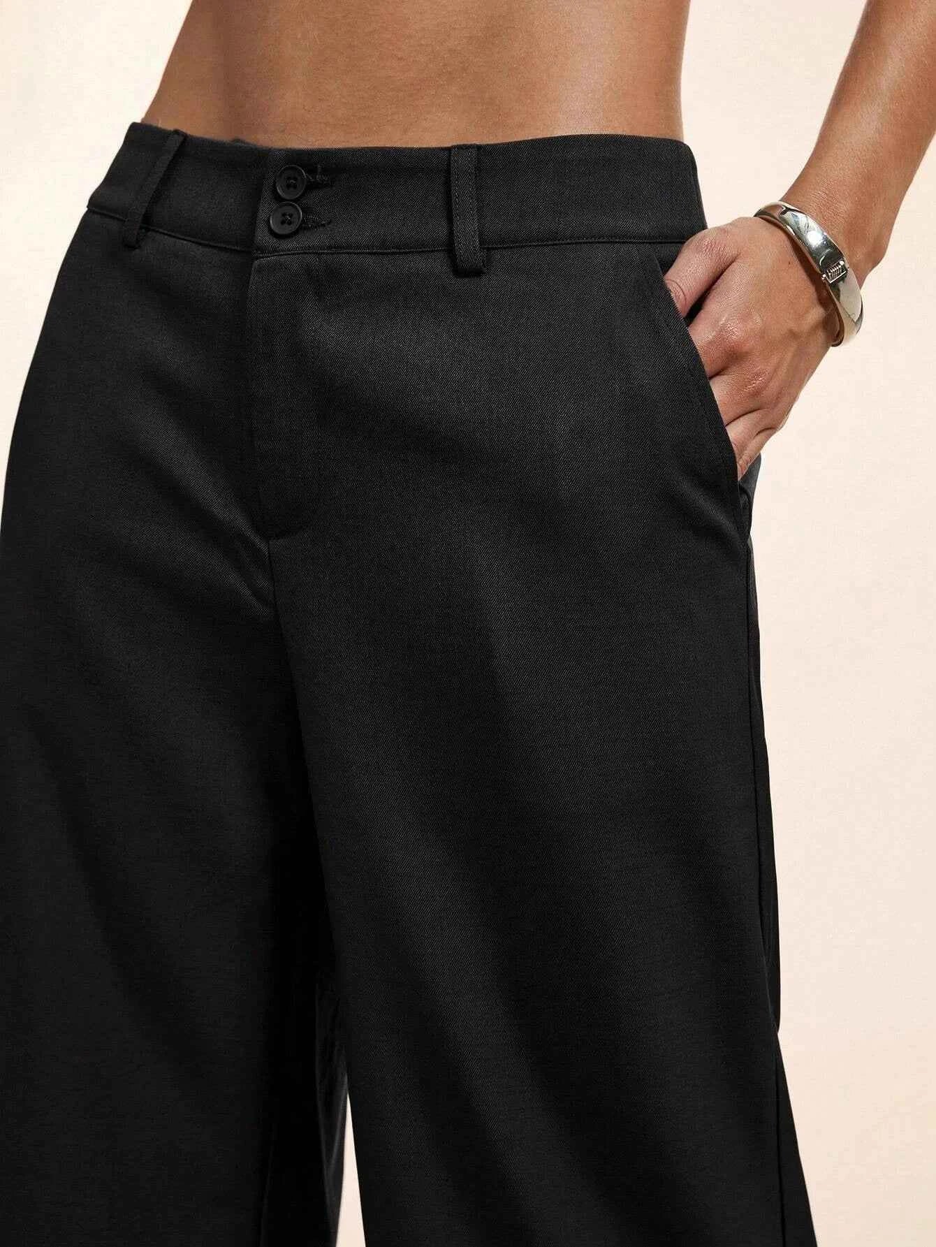 Women's Elegant Low Waist Personalized Slight Flared Leg Pants Casual Ribbed Wide Leg Mopping Trousers Streetwear 2025